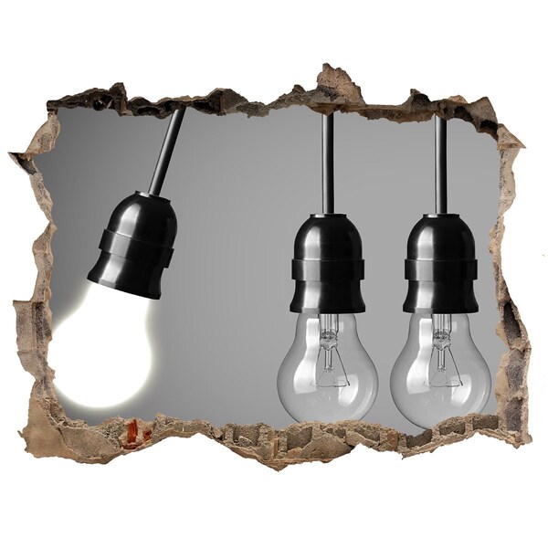 Wandsticker 3D doorkijk Kapotte muur met hangende lampen