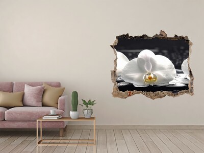 Zelfklevende 3D wandsticker illusie Orchideebloem op het water