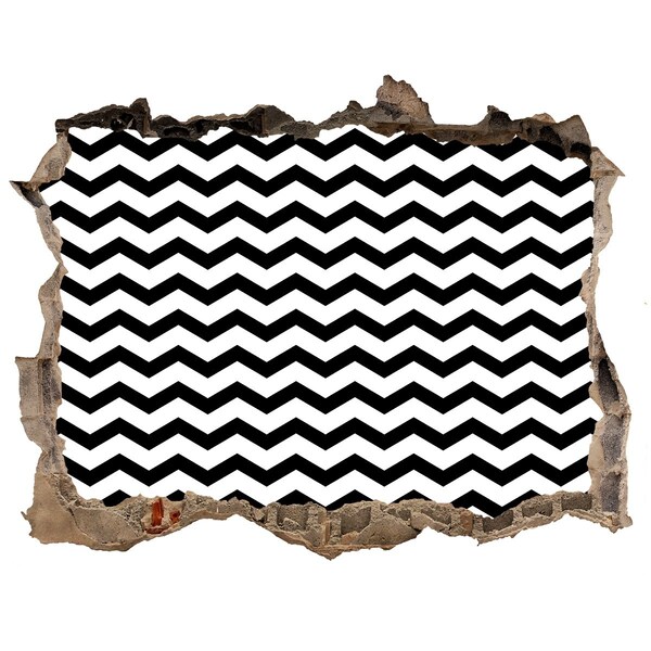 Dziura 3d fototapeta naklejka Czarno-białe zygzaki w dziurze w ścianie