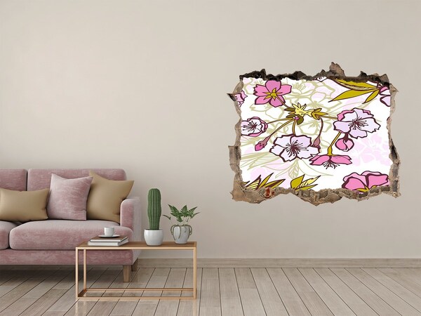 Zelfklevende 3D wandsticker illusie Een bloemenparadijs achter de muur.