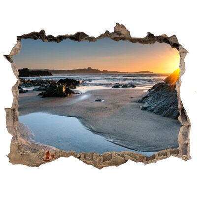 Wandsticker 3D doorkijk Zonsondergang boven het strand