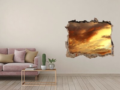 Zelfklevende muursticker 3D gat Zonsondergang door een gat in de muur