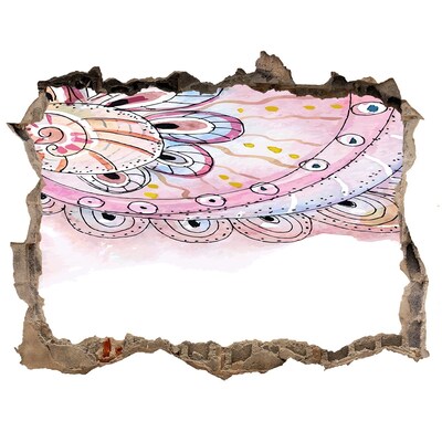 Wandsticker 3D gat met uitzicht Kleurrijk patroon op een betonnen achtergrond