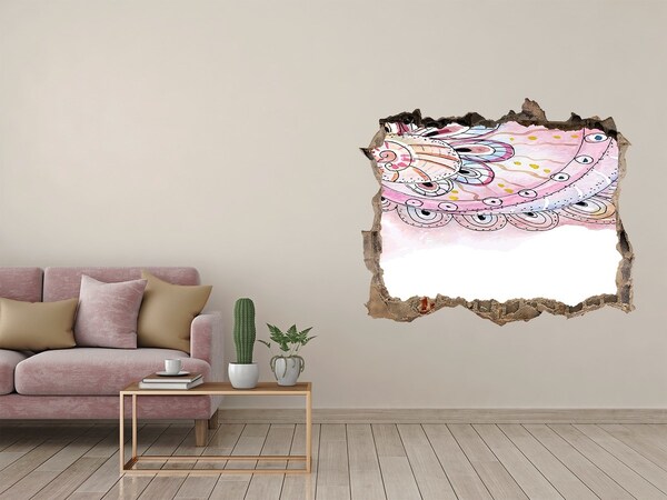 Wandsticker 3D gat met uitzicht Kleurrijk patroon op een betonnen achtergrond