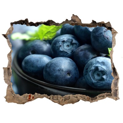 Zelfklevende 3D wandsticker illusie Bosbessen in een gat in de muur