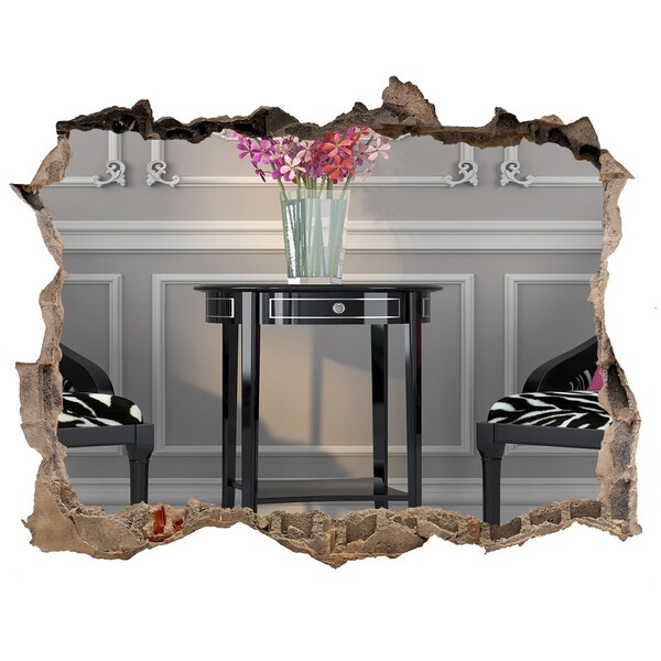 Zelfklevende 3D wandsticker illusie Een gouden tafel in een elegant interieur.