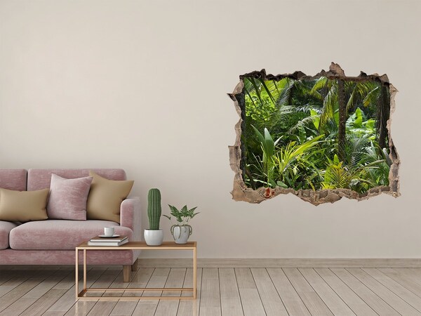 Wandsticker 3D gat met uitzicht Tropische jungle achter de muur