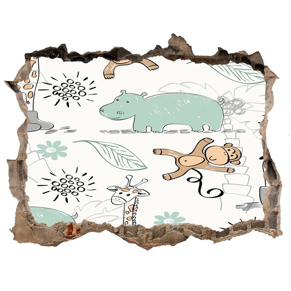 Wandsticker 3D doorkijk Dieren in de jungle