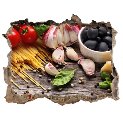 Naklejka 3D dziura na ścianę Kuchnia włoska z makaronem i czosnkiem