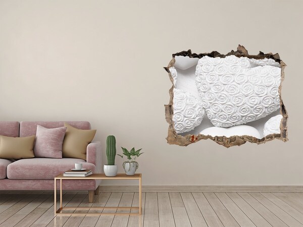 Wandsticker 3D doorkijk Witte rozen in een gat in de muur