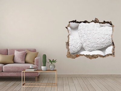 Wandsticker 3D doorkijk Witte rozen in een gat in de muur