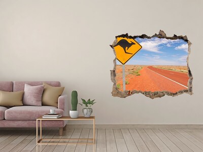 Wandsticker 3D gat met uitzicht Weg in de woestijn