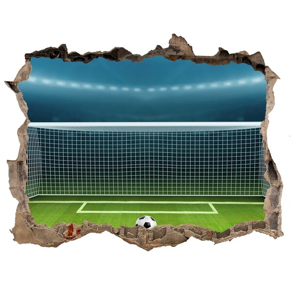 Wandsticker 3D doorkijk Het voetbalstadion achter het gat in de muur.