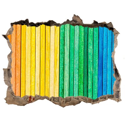 Dziura 3d fototapeta na ścianę Kolorowe deski w dziurze ściany