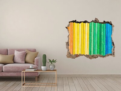 Dziura 3d fototapeta na ścianę Kolorowe deski w dziurze ściany