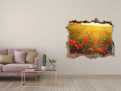 Zelfklevende 3D wandsticker illusie Bloemenlandschap in de weide