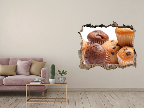 Zelfklevende 3D wandsticker illusie Zoete gebakjes van achter de muur