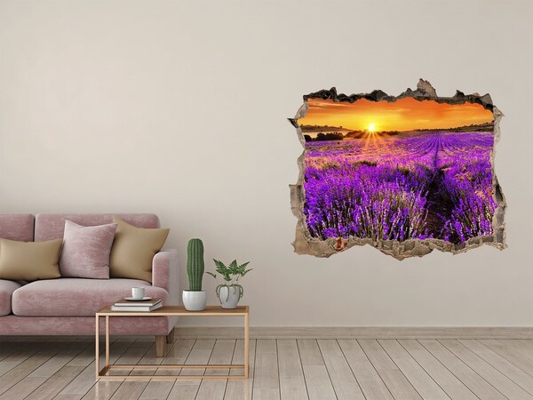 Wandsticker 3D doorkijk Lavendelveld bij zonsondergang