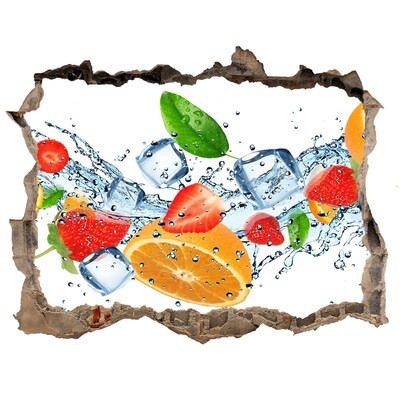 Zelfklevende muursticker 3D gat Fruitcocktail in een waterexplosie