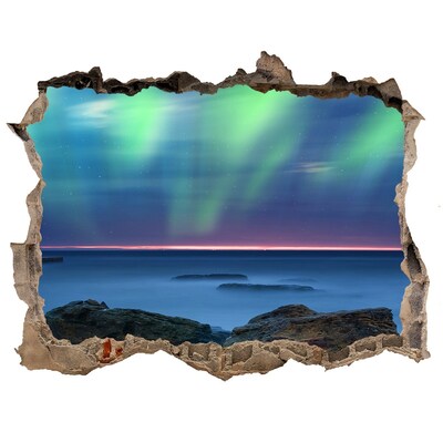 Zelfklevende 3D wandsticker illusie Aurora Borealis boven de oceaan