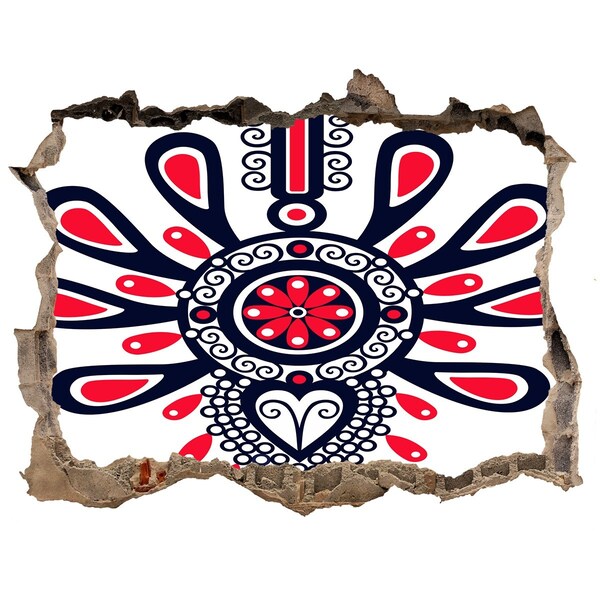 Zelfklevende 3D wandsticker illusie Kleurrijk etnisch patroon in een gat in de muur