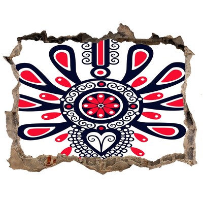 Zelfklevende 3D wandsticker illusie Kleurrijk etnisch patroon in een gat in de muur