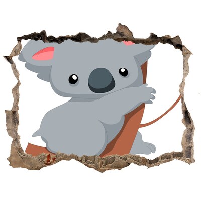 Wandsticker 3D doorkijk Koala in een gat in de muur