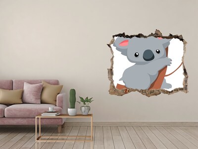 Wandsticker 3D doorkijk Koala in een gat in de muur