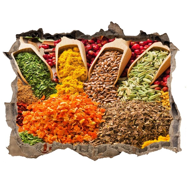 Wandsticker 3D doorkijk Kleurrijke specerijen op het marktplein