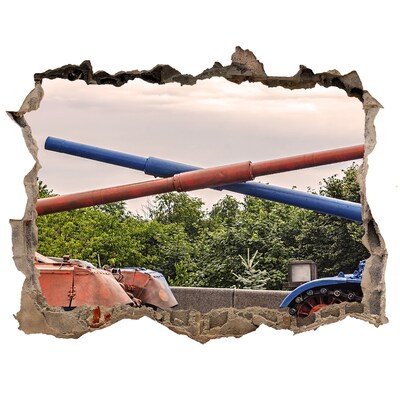 Zelfklevende muursticker 3D gat Tankgevecht in de ruïnes