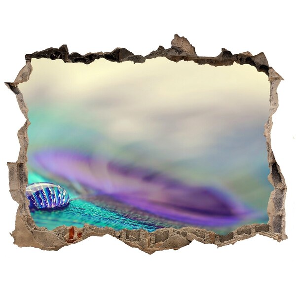 Wandsticker 3D doorkijk Een druppel op een pauwenveer