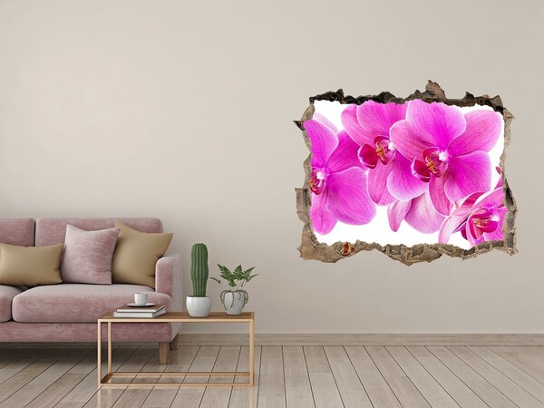 Wandsticker 3D gat met uitzicht Orchideeën in een betonnen gat