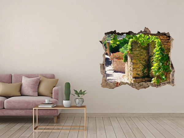 Zelfklevende muursticker 3D gat Een groene straat in de stad