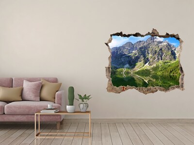 Wandsticker 3D doorkijk Berglandschap met een meer