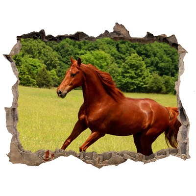 Zelfklevende 3D wandsticker illusie Galopperend paard in een schilderachtige weide