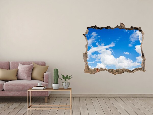Zelfklevende muursticker 3D gat Blauwe lucht met wolken