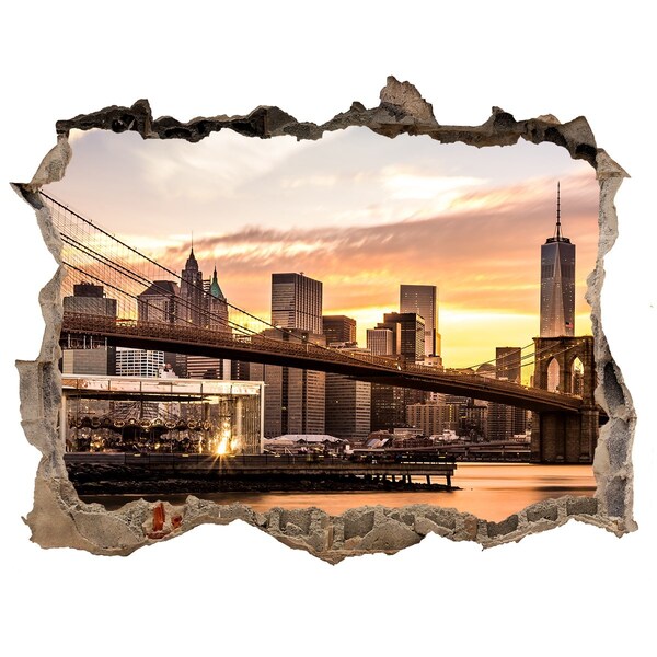 Zelfklevende 3D wandsticker illusie Brooklyn Bridge bij zonsondergang