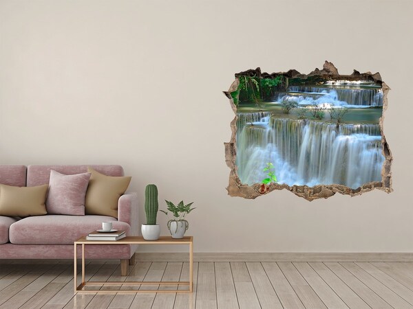 Zelfklevende muursticker 3D gat Waterval in de jungle
