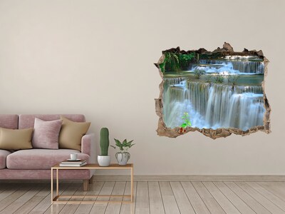 Zelfklevende muursticker 3D gat Waterval in de jungle