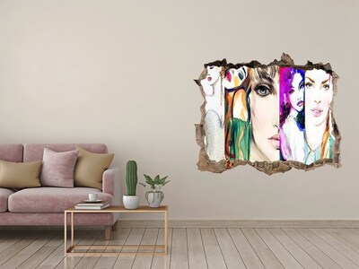 Dziura 3d fototapeta naklejka Kobiece portrety w dziurze w ścianie