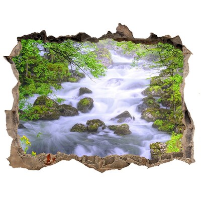 Zelfklevende 3D wandsticker illusie Waterval in het groene bos