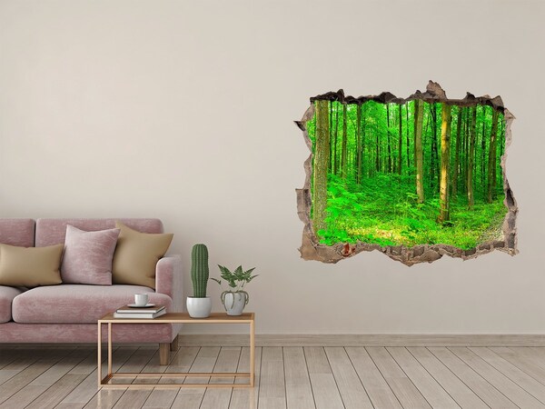 Zelfklevende muursticker 3D gat Groen bos in een gat in de muur