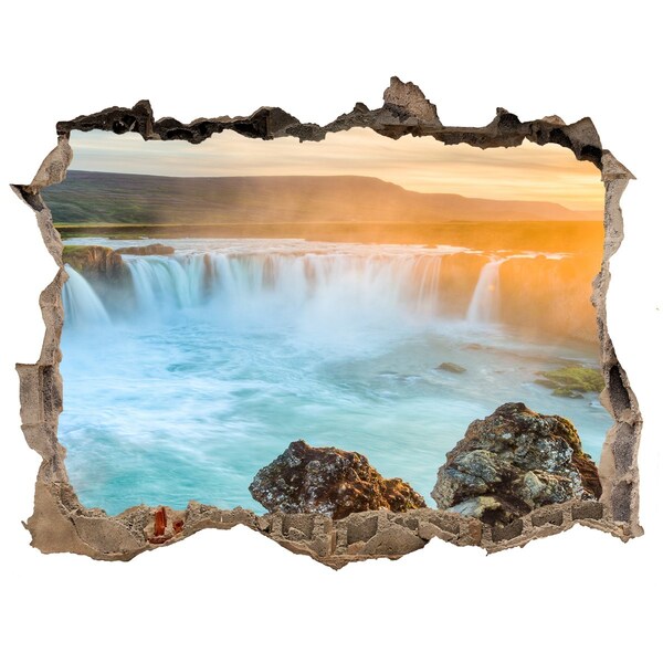 Wandsticker 3D doorkijk Waterval in de ondergaande zon