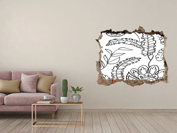 Zelfklevende 3D wandsticker illusie Tropische vegetatie in een gat in de muur