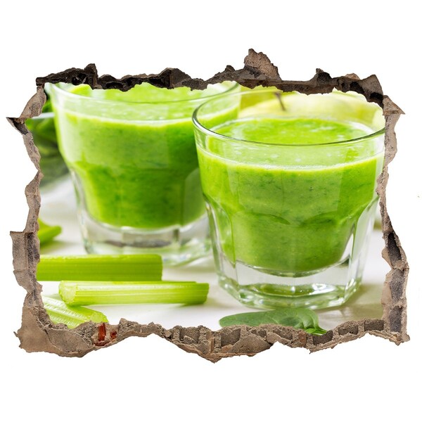 Wandsticker 3D gat met uitzicht Groene gezondheidscocktail