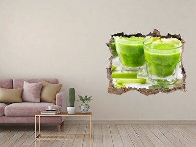 Wandsticker 3D gat met uitzicht Groene gezondheidscocktail