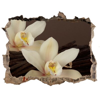 Wandsticker 3D gat met uitzicht Orchideeën in een beschadigde muur