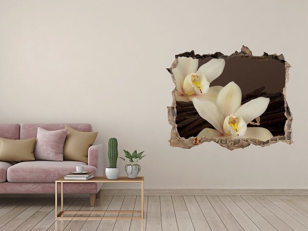 Wandsticker 3D gat met uitzicht Orchideeën in een beschadigde muur