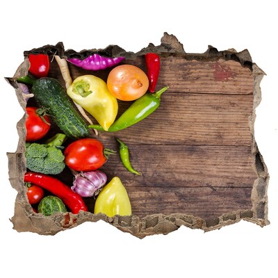 Zelfklevende 3D wandsticker illusie Fruit en groenten in een gat in de muur