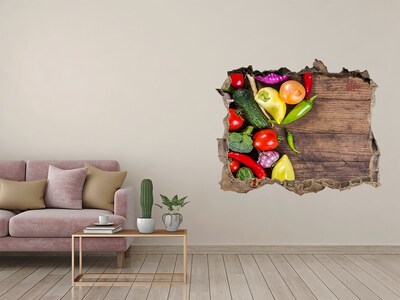 Zelfklevende 3D wandsticker illusie Fruit en groenten in een gat in de muur